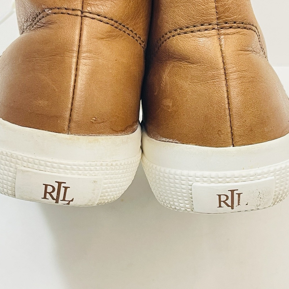 Ralph Lauren Women's Brown Tan High Top Lace Up Leather Sneakers High Tops Sz 6B - Picture 7 of 9